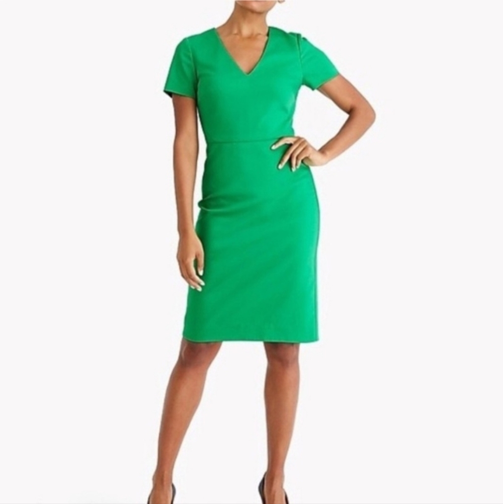 J.Crew Green Short Sleeves V-neck Sheath Midi Dress